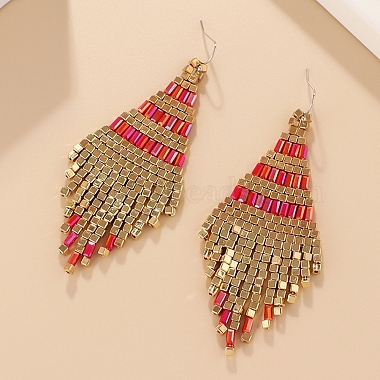 Cerise Rhombus Seed Beads Earrings