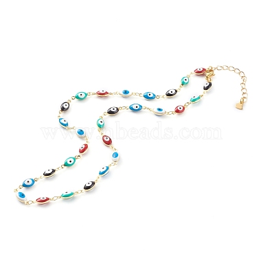 Bracelets et colliers chaîne à maillons mauvais œil en laiton émaillé ensembles de bijoux(SJEW-JS01185)-3