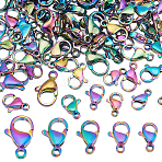 100Pcs 5 Styles Ion Plating(IP) 304 Stainless Steel Lobster Claw Clasps, Rainbow Color, 9~13x5.5~8x3~4mm, Hole: 1~1.6mm, 20pcs/style(STAS-WR0001-24)