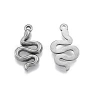 201 Stainless Steel Pendants, Snake, Stainless Steel Color, 20x11x2mm, Hole: 1.2mm(STAS-N099-06)