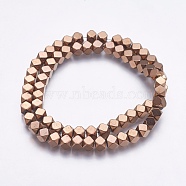 Electroplate Non-magnetic Synthetic Hematite Bead Strands, Faceted, Square, Copper Plated, 6x6x6mm, Hole: 1mm, about 70pcs/strand, 15.8 inch(G-K237-15F)