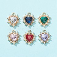 6Pcs 6 Color Acrylic Rhinestone Pendants, with Alloy and Plastic Imitation Pearl Beads, Heart Charms, Mixed Color, 17x15x5mm, Hole: 1.4mm, 1Pc/color(FIND-FS0001-38)