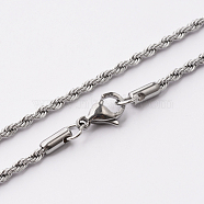 304 Stainless Steel Rope Chain Necklaces, with Lobster Claw Clasps, Stainless Steel Color, 17.7 inch(45cm)(STAS-O056-B-10)