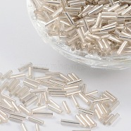 Glass Bugle Beads, Silver Lined, Floral White, 6~8x1.8mm, Hole: 0.6mm, 1250pcs/50g(X-TSDB6MM21)