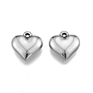 201 Stainless Steel Pendants, Heart, Stainless Steel Color, 17x17x5mm, Hole: 1.6mm(STAS-N099-03B)