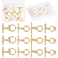 12 Sets 4 Styles Brass Toggle Clasps, Long-Lasting Plated, Ring Mixed Shapes, Real 18K Gold Plated, Ring: 15~16x11~12x2~3mm, Hole: 1.2~1.6mm, Bar: 5.5~7x17~20x2~3.5mm, Hole: 1.2~1.6mm, 3 sets/style(KK-CN0001-97)