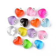 Transparent Resin Pendants, with Platinum Tone Iron Loop, Heart, Mixed Color, 16.5x17x9.5mm, Hole: 1.8mm(X-RESI-R429-30)