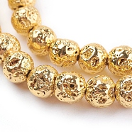 Electroplated Natural Lava Rock Beads Strands, Round, Bumpy, Golden Plated, 6~7mm, Hole: 1mm, about 66pcs/strand, 15.35 inch(39cm)(G-K259-57-6mm-G)