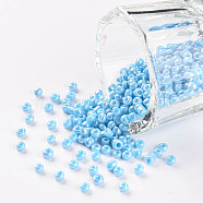 Glass Seed Beads, Opaque Colors Lustered, Round, Light Cyan, 2mm, Hole: 1mm, about 30000pcs/pound(SEED-A012-2mm-123)