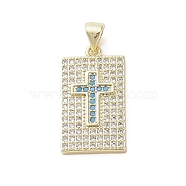 Real 18K Gold Plated Brass Micro Pave Cubic Zirconia Pendants, Rectangle with Cross, Light Sky Blue, 24x13x2.5mm, Hole: 3.5x4.7mm(KK-A209-10B-G)