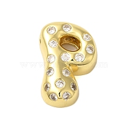 Rack Plating Brass Micro Pave Clear Cubic Zirconia Perdants, Cadmium Free & Lead Free, Long-Lasting Plated, Real 18K Gold Plated, Letter P, 22x15x6mm, Hole: 5x2.5mm(KK-C067-11G-P)