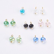 Glass Charms, with Brass Findings, Rondelle, Faceted, Golden, Mixed Color, 11x7~8mm, Hole: 1.5mm(GLAA-P038-02G)