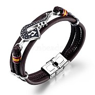 Imtation Leather Cords Triple Layer Multi-strand Bracelets, with Musical Instruments Links, Coconut Brown, 8-1/4 inch(21cm)(PW-WG36435-01)