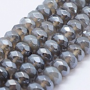 Electroplated Natural Agate Beads Strands, Rondelle, Faceted, Gray, 8x4~5mm, Hole: 1mm, about 89pcs/strand, 15.3 inch(39cm)(G-G750-02A-5x8mm)