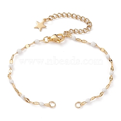 Vacuum Plating 304 Stainless Steel Link Chain Bracelet Making, with Enamel, Lobster Claw Clasps & Chain Extender & Jump Rings, White, 6-3/8 inch(16.2cm)(AJEW-JB00870-03)