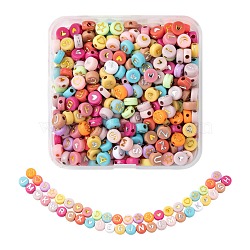 5 Style Opaque Mixed Color Acrylic Beads, Metal Enlaced, Flat Round with Mixed Letters, Mixed Color, 6.5~7x3~4mm, Hole: 1.5~1.8mm, about 50g/box, 405pcs/50g(MACR-FS0001-13)