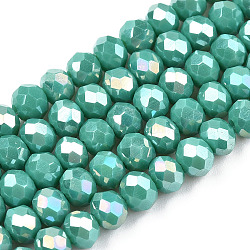 Electroplate Glass Beads Strands, Pearl Luster Plated, Faceted, Rondelle, Light Sea Green, 2.5x2mm, Hole: 0.4mm, about 150~170pcs/strand, 11 inch(28cm)(EGLA-A034-P1mm-B27)