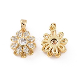 Rotatable Brass Micro Clear Pave Cubic Zirconia Charms, Flower, Real 18K Gold Plated, 14x11x6.3mm, Hole: 2.5x5mm(KK-E068-VC296)