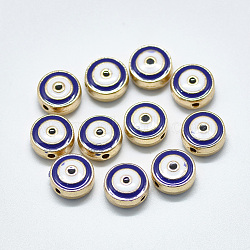 Alloy Enamel Beads, Flat Round with Eye, Light Gold, Blue, 10x5mm, Hole: 1.2mm(ENAM-S117-07C)