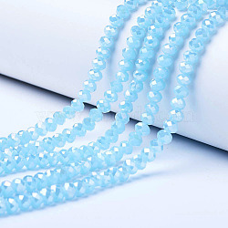 Electroplate Glass Beads Strands, Imitation Jade Beads, AB Color Plated, Faceted, Rondelle, Pale Turquoise, 10x8mm, Hole: 1mm, about 65~66pcs/strand, 20.8~21.2 inch(53~54cm)(EGLA-A034-J10mm-B05)