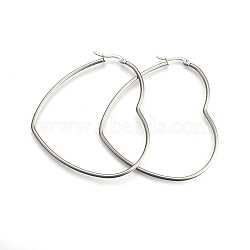 201 Stainless Steel Hoop Earrings, with 304 Stainless Steel Pin, Hypoallergenic Earrings, Heart, Stainless Steel Color, 12 Gauge, 64x55x2mm, Pin: 1mm(X-EJEW-A052-11B)
