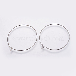 316 Surgical Stainless Steel Hoop Earrings Findings, Wine Glass Charms Findings, Stainless Steel Color, 35x0.7mm, Inner Diameter: 33.5mm, 21 Gauge(X-STAS-K146-039-35mm)