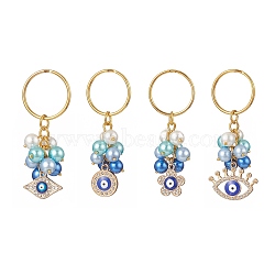 Alloy Enamel Evil Eye Rhinestone Keychain, Baking Painted Pearlized Glass Bead Keychain, with Iron Ring, Mixed Shapes, Mixed Color, 6.4~7.3cm(KEYC-JKC00446)