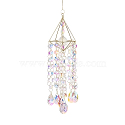 Quartz Crystal Pendant Decorations, with Iron Findings, Teardrop, Clear AB, 468mm, Pendants: 305x78mm(HJEW-M007-03G)