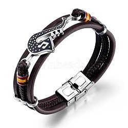 Imtation Leather Cords Triple Layer Multi-strand Bracelets, with Musical Instruments Links, Coconut Brown, 8-1/4 inch(21cm)(PW-WG36435-01)