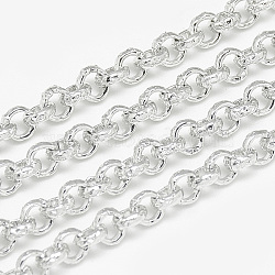 Aluminum Rolo Chains, Belcher Chains, Textured, Unwelded, Silver, 3.6x1.4mm(X-CHA-S001-031C)