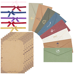 CRASPIRE Vintage Retro Western Style Paper Envelope, Bowknot Polyester Satin Ribbon, Gilding Kraft Writing Paper, Mixed Color, 22x10.9cm, 40pcs(DIY-CP0002-48)
