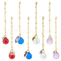 8Pcs Crystals Glass Teardrop Suncatchers Prisms Car Hanging Pendant, with Evil Eye Charms, for Car Home Pendant Decor, Hamsa Hand/Flat Round with Evil Eye, Mixed Color, 200x1.7x0.7mm(HJEW-PH01666)