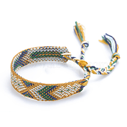 Polyester-cotton Braided Rhombus Pattern Cord Bracelet, Ethnic Tribal Adjustable Brazilian Bracelet for Women, Peru, 5-7/8~11 inch(15~28cm)(FIND-PW0013-001A-06)
