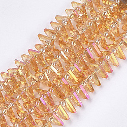 Electroplate Glass Beads Strands, Faceted, Fan, Orange, 8~8.5x10.5x3.5mm, Hole: 1mm, about 100pcs/strand, 19.6 inch(EGLA-S176-05A-B04)