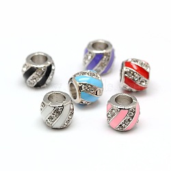 Platinum Plated Alloy Enamel Rhinestone European Beads, Large Hole Drum Beads, Mixed Color, 10x8mm, Hole: 5mm(MPDL-A023-A)