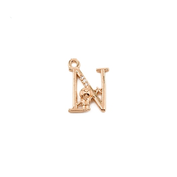 Brass Micro Pave Cubic Zirconia Charms, Long-plating, Letter, Letter.N, 16x11.5x3.5mm, Hole: 1.5mm