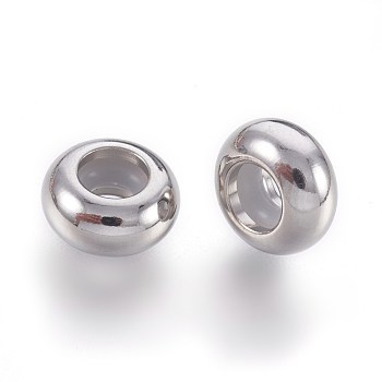 201 Stainless Steel Beads, with Plastic, Slider Beads, Stopper Beads, Rondelle, Stainless Steel Color, 9x4.5mm, Hole: 3mm