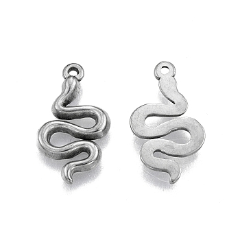 201 Stainless Steel Pendants, Snake, Stainless Steel Color, 20x11x2mm, Hole: 1.2mm