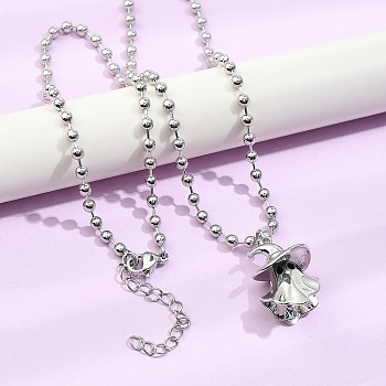 Brass Black Enamel Halloween Ghost Pendant Necklaces, Cadmium Free & Lead Free, Rack Plating, Platinum, 17.72 inch(45cm)