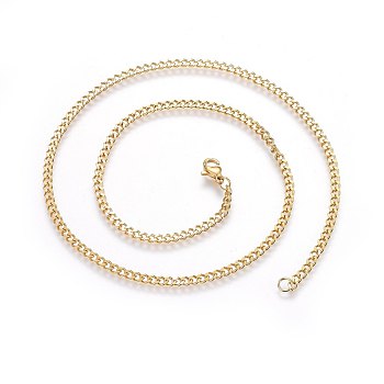 304 Stainless Steel Curb Chain Necklaces, with Lobster Clasps, Golden, 17.72 inch(45cm)