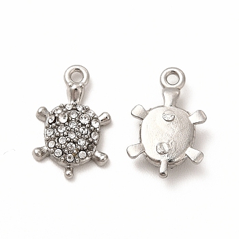 316 Surgical Stainless Steel with Crystal Rhinestone Charms, Turtle, Stainless Steel Color, 13x8x3mm, Hole: 1mm