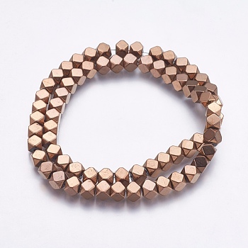 Electroplate Non-magnetic Synthetic Hematite Bead Strands, Faceted, Square, Copper Plated, 6x6x6mm, Hole: 1mm, about 70pcs/strand, 15.8 inch