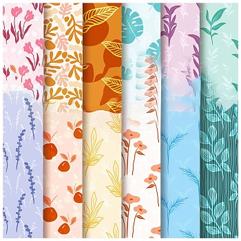 12 Sheets 12 Styles Scrapbooking Paper Pads, Decorative Craft Paper Pad, None Self-Adhesive, Leaf, 153x153x0.1mm, 1 Sheet/style