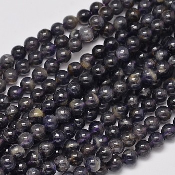 Natural Cordierite/Iolite/Dichroite Round Bead Strands, 6mm, Hole: 1mm, about 68pcs/strand, 15.5 inch
