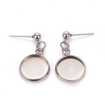 304 Stainless Steel Stud Earring Settings, Stainless Steel Color, 25mm, Pin: 0.9mm, Tray: 12mm