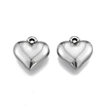 201 Stainless Steel Pendants, Heart, Stainless Steel Color, 17x17x5mm, Hole: 1.6mm