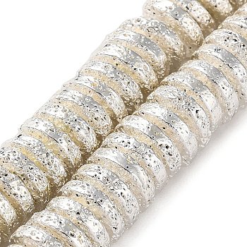 Electroplated Natural Lava Rock Beads Strands, Disc, Heishi Beads, Silver Plated, 10x3mm, Hole: 1.5mm, about 125pcs/strand, 15.91''(40.4cm)