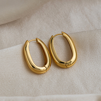 304 Stainless Steel Hoop Earrings for Women, Oval, Real 18K Gold Plated, 26.6x18.7mm