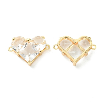 Brass Pave Cubic Zirconia Connector Charms, Heart Links, Real 18K Gold Plated, Clear, 18.5x26x7.5mm, Hole: 1.6mm