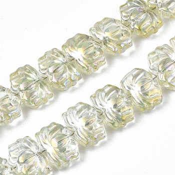 Electroplate Glass Beads Strand, AB Color, Lotus Flower, Champagne Yellow, 10.5x14x6~7mm, Hole: 1mm, about 65pcs/strand, 24.02 inch~ 24.41 inch(61~62cm)
